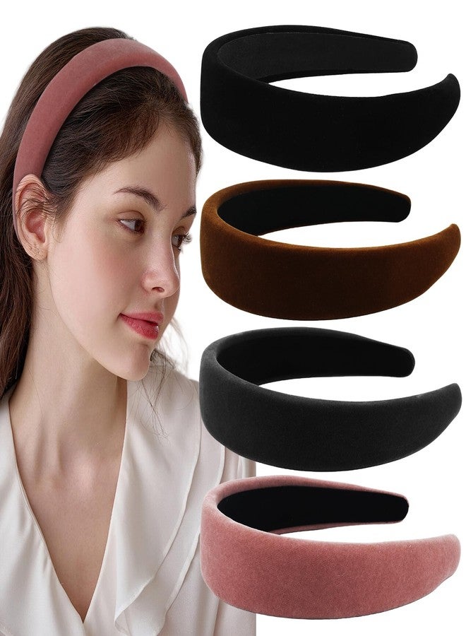 ZLSPTK 4Pcs Velvet Headband for Women Girls Wide Hairbands Pack Non Slip Black Thick Headband Set Adult Padded Hair Band Fashion Soft Headbands for Long Short Thin Curly Hair Accessories Christmas Gifts - Image 1